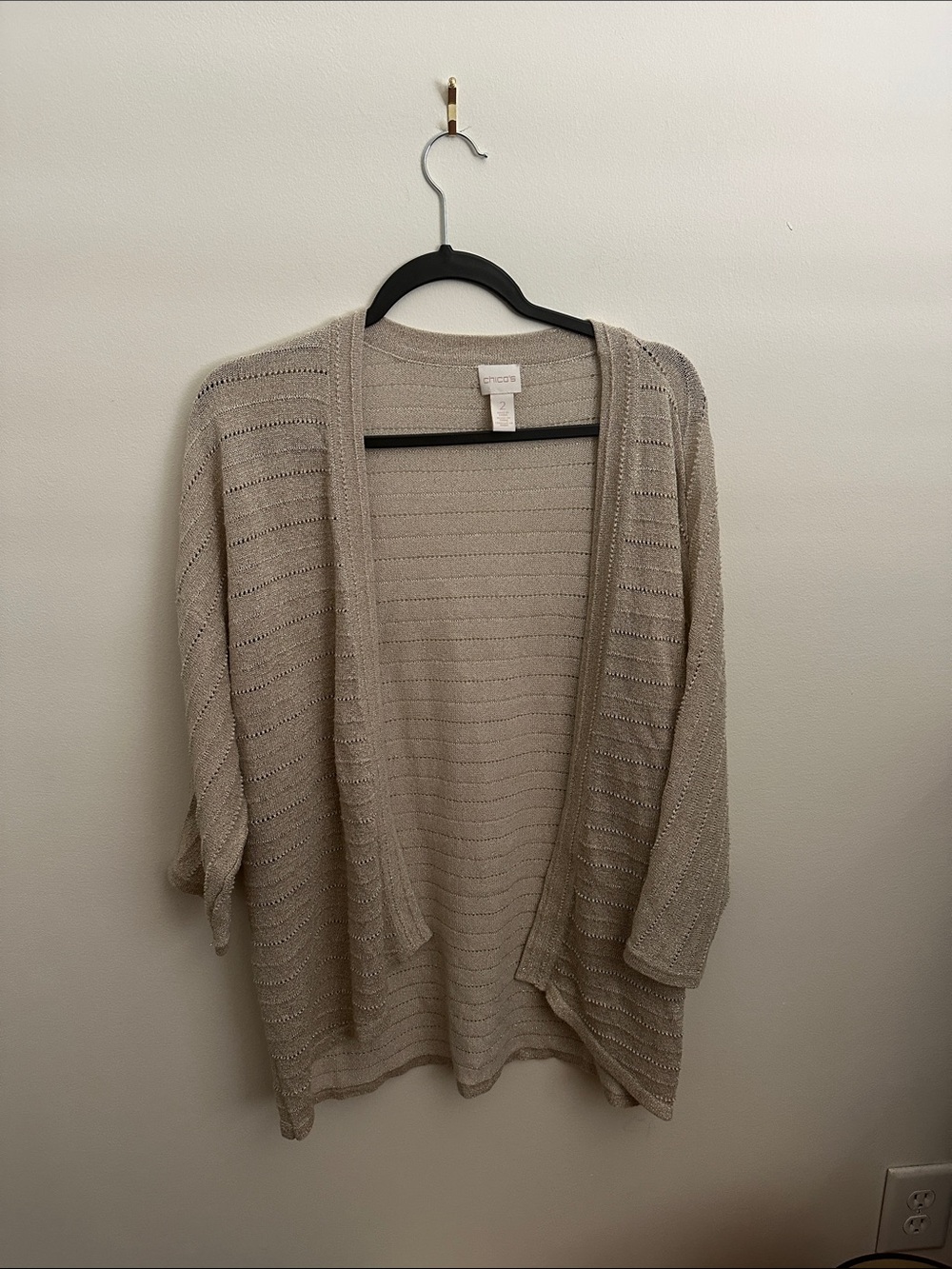 Chico's Open-Front Knit Cardigan in Light Taupe